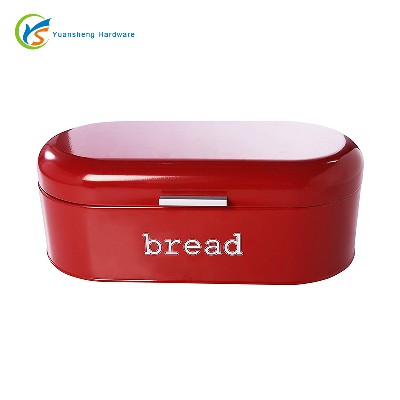 廠家定制Bread Bin翻蓋面包箱 鐵皮紅色復古橢圓面包盒 鐵面包箱