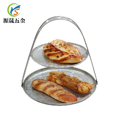 歐式雙層蛋糕盤(pán)金屬鐵藝婚慶果盤(pán)北歐金屬工藝品圓形蛋糕盤(pán)套裝