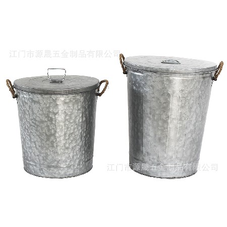 北歐垃圾桶鐵制圓桶形鐵藝收納桶戶(hù)外有蓋金屬鐵垃圾簍復(fù)古垃圾桶