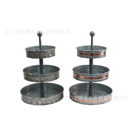定制馬口鐵多層蛋糕盤(pán)歐式創(chuàng)意甜品臺(tái)圓形金屬鍍鋅鐵藝三層蛋糕盤(pán)