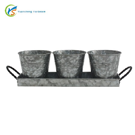 定制三件套窗臺(tái)花盆美式鄉(xiāng)村農(nóng)家復(fù)古裝飾花盆和托盤(pán)套裝鐵皮花桶