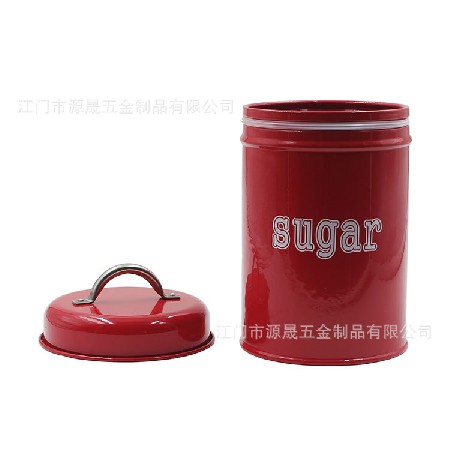 亞馬遜鍍鋅鐵皮罐定制 廚房圓形復古紅咖啡糖果茶葉密封罐 儲物罐