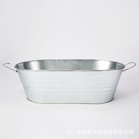 跨境貨源金屬工藝品啤酒雙耳橢圓形冰盆鍍鋅鐵白鐵皮金屬冰桶