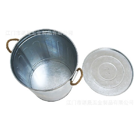 跨境鍍鋅鐵皮垃圾桶時尚家用外貿(mào)創(chuàng)意家居日用品麻繩帶蓋大垃圾桶