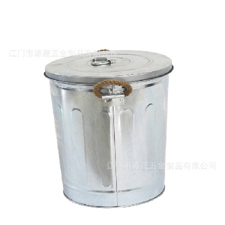 跨境鍍鋅鐵皮垃圾桶時尚家用外貿(mào)創(chuàng)意家居日用品麻繩帶蓋大垃圾桶