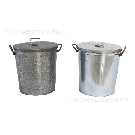跨境鍍鋅鐵皮垃圾桶時尚家用外貿(mào)創(chuàng)意家居日用品麻繩帶蓋大垃圾桶
