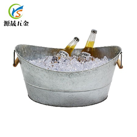 定制戶外冰桶元寶橢圓形金屬白鐵皮雙耳啤酒冰桶鍍鋅鐵制大號(hào)冰桶